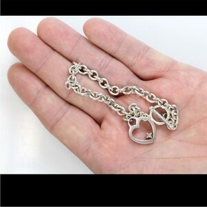 .925 Sterling Silver Heart Charm Toggle Bracelet w/ Diamond Accent Chunky Chain